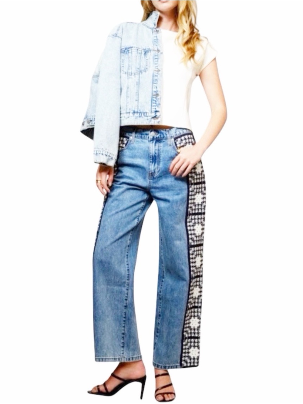 Blue B Wide Leg Crochet Panel Jeans Size Small Light Wash High Rise Cottagecore
